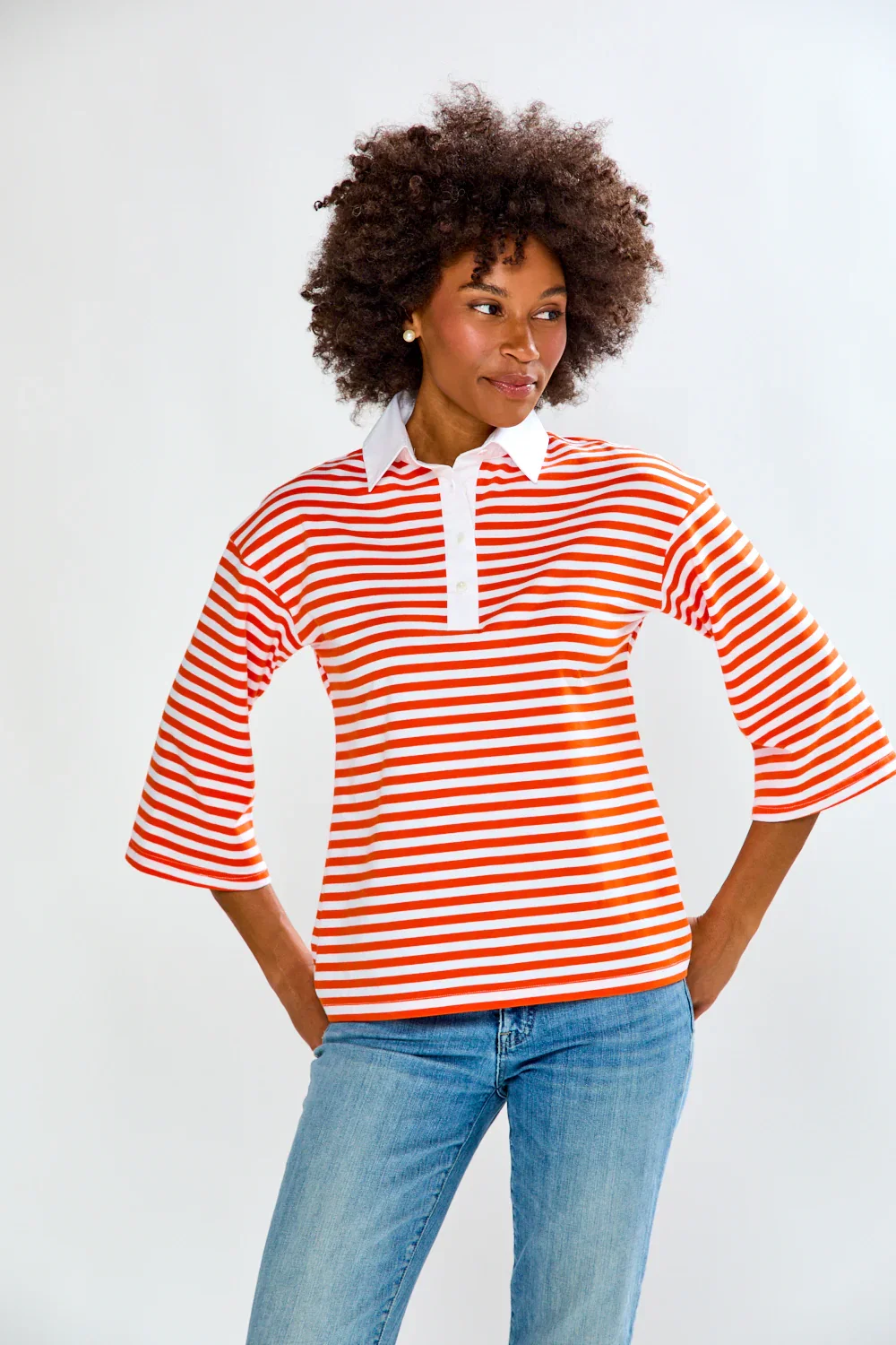 Image of The Tate Top in Orange & White Stripe