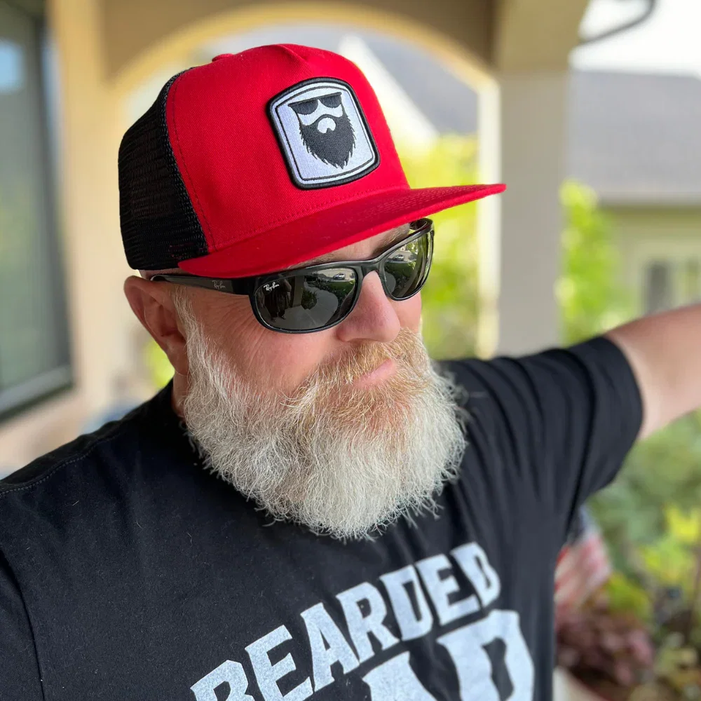 Image of No Shave Life Beard Gear Mesh Trucker Snapback - Red/Black