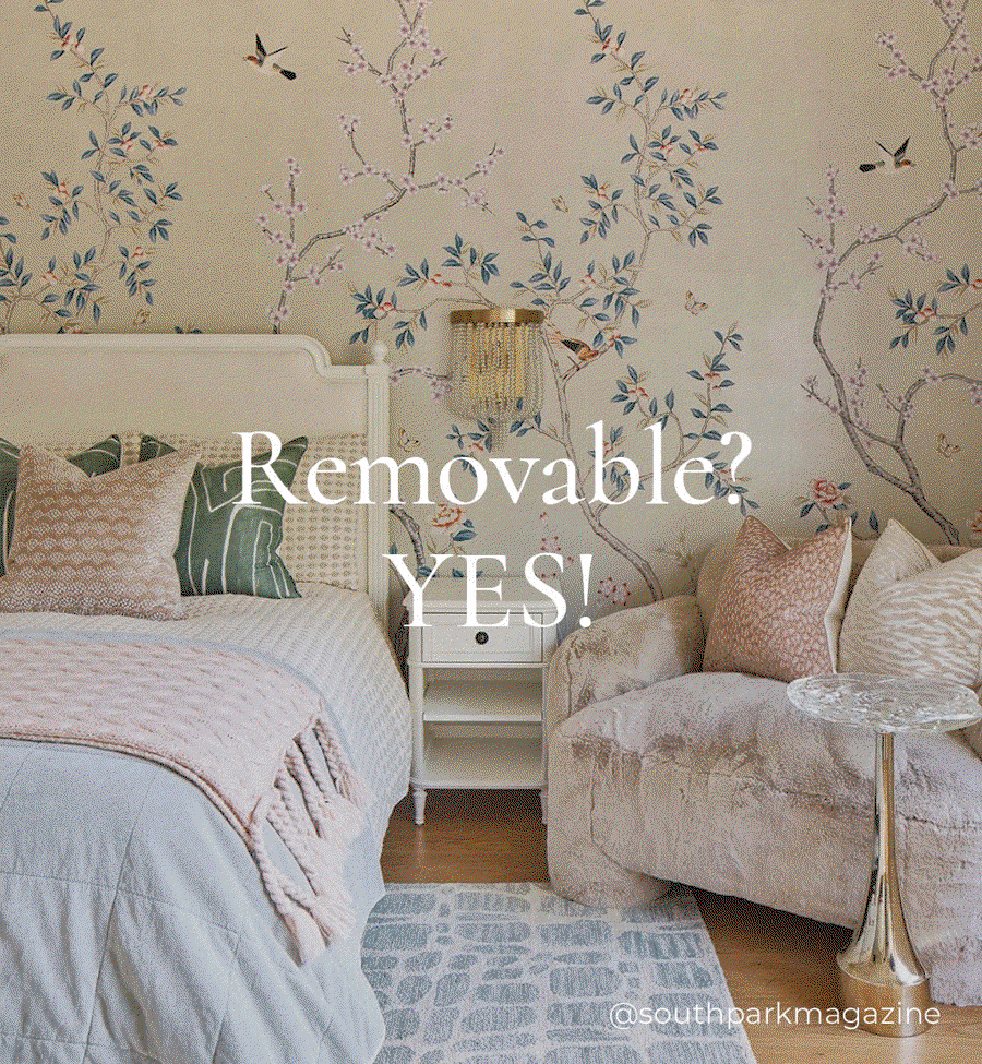 Gif image of Tempaper wallpaper installed in customer homes. Text box "Removable? YES!"