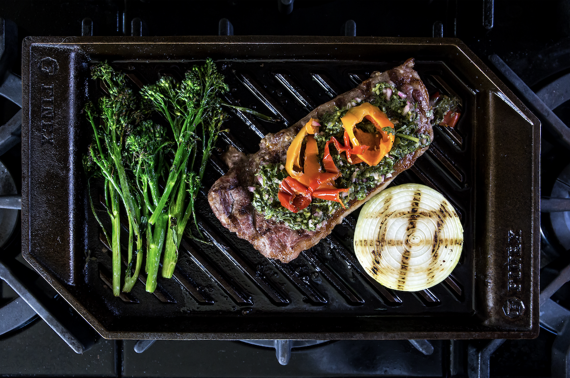 FINEX Grill Pan With Steak and Veggies