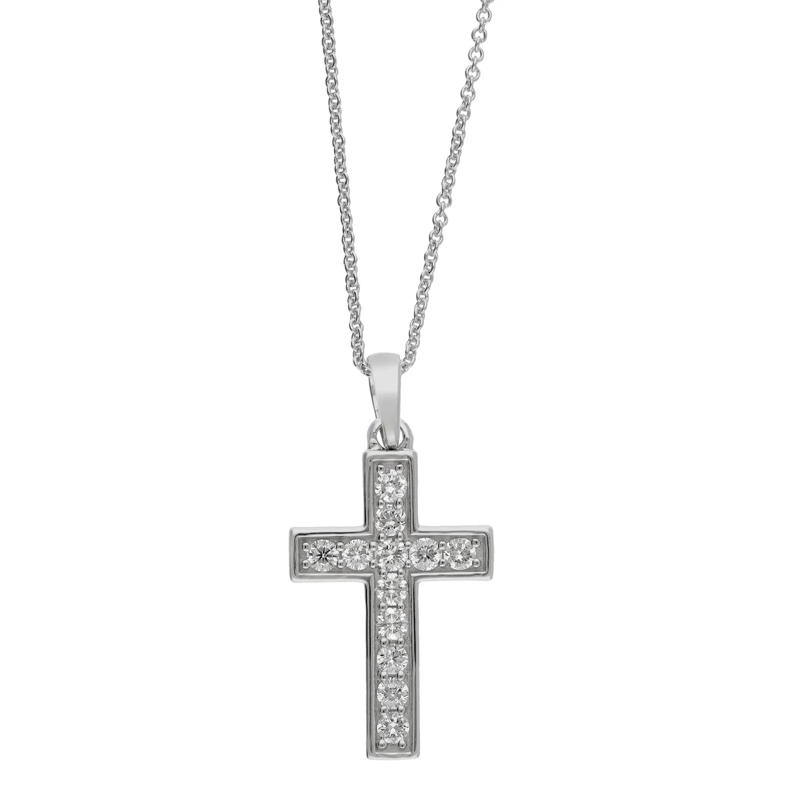 Image of Peace Jewelers Sterling Silver 0.50ctw Lab-Grown Diamond Cross Pendant with Chain