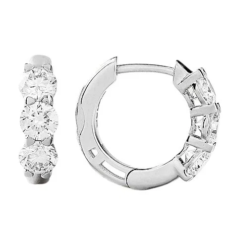 Image of Peace Jewelers 14K Gold Choice of Carat Lab-Grown Diamond 3-Stone Huggie Hoop Earrings