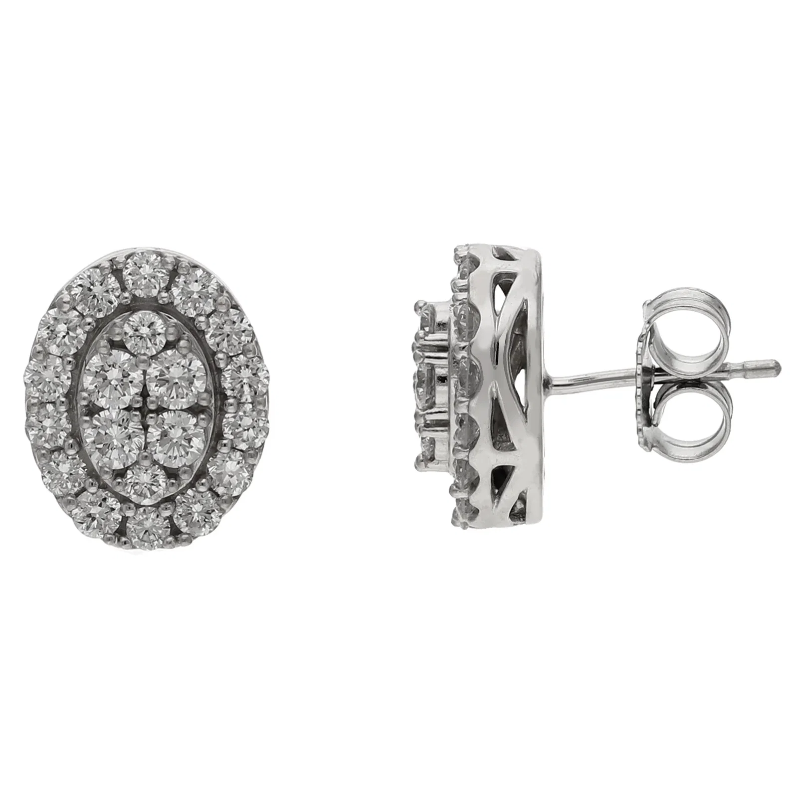 Image of Peace Jewelers Sterling Silver 1.45ctw Lab-Grown Diamond Pave Halo Stud Earrings