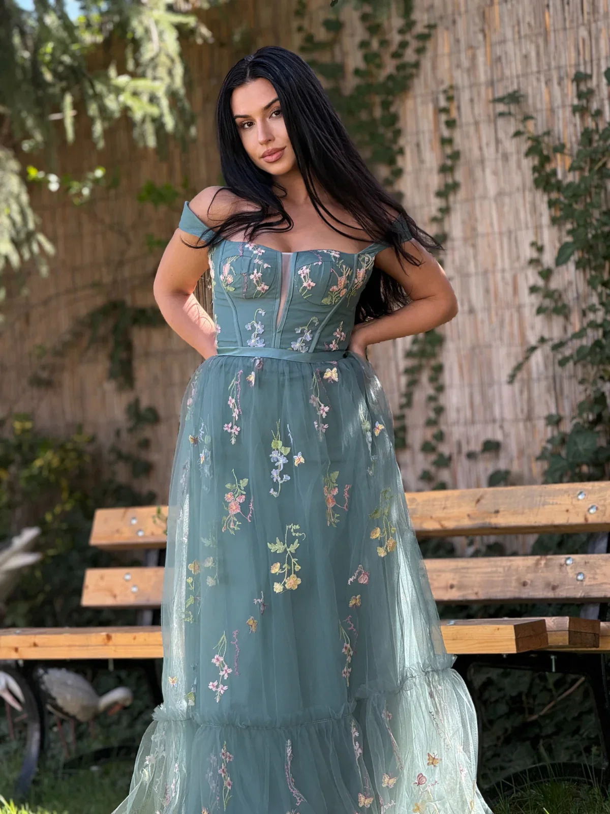 1930s Floral Mesh Boned Lace-Up Dress