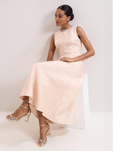 Imani Cream Jacquard Midi Dress