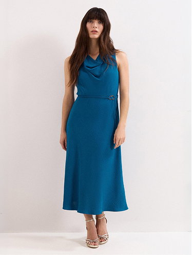 Cassidy Blue Cowl Neck Texture Midi Dress