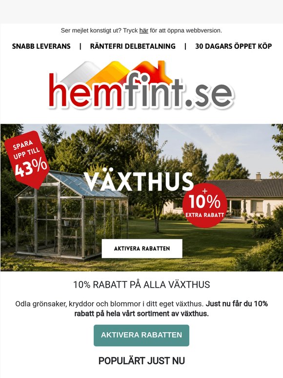 Spara upp till 43% på växthus – plus 10% rabatt 🌱