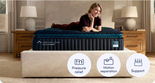 Shop the Dreamcloud Pressuresmart and save up to $650 on select mattresses + free adjustable base.