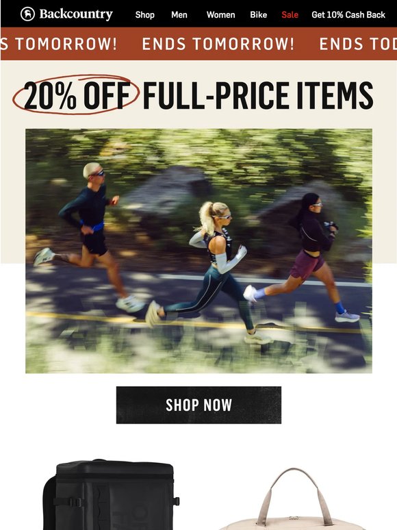 20% off full-price items ends TOMORROW