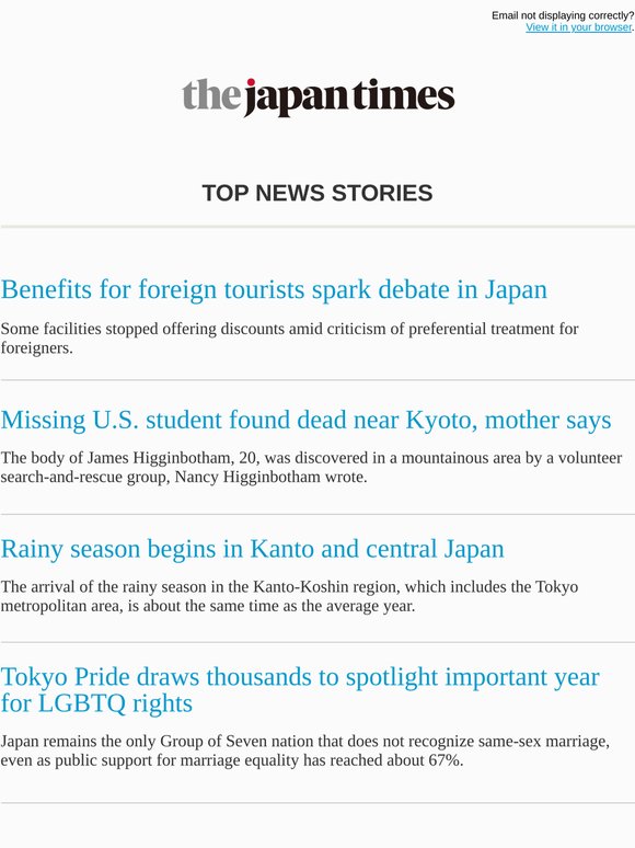 Today's top news: Benefits for foreign tourists spark debate in Japan