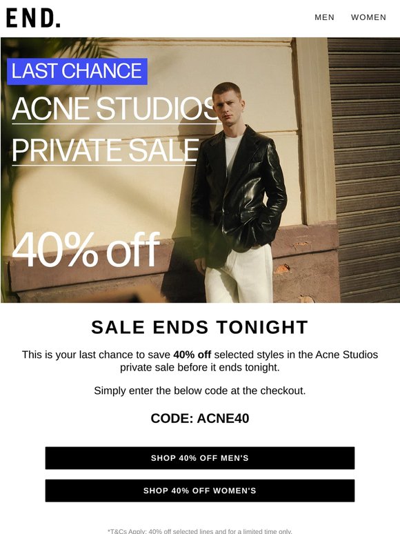 40% off Acne Studios ends TONIGHT