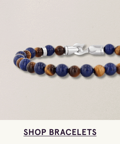 Beaded bracelet with alternating blue & brown tiger's eye stones with silver clasp. Click here to shop bracelets