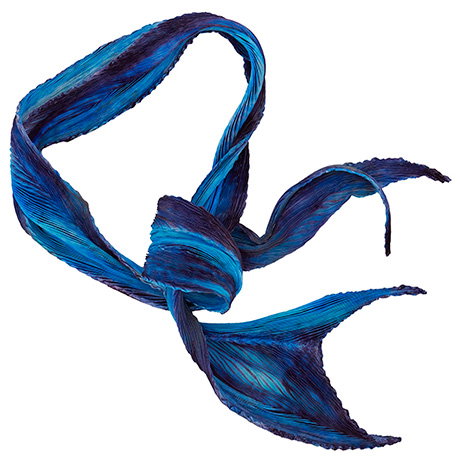 Striking Arashi Shibori pleated silk scarf in tones of turquoise, magenta and violet. - Shop Now.