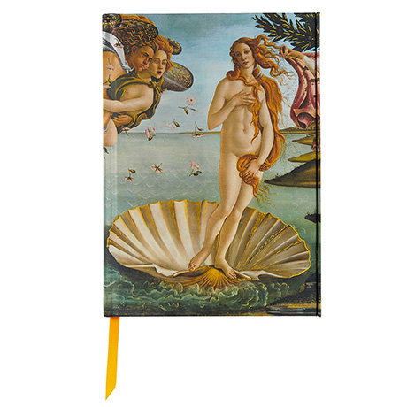 Premium notebook with lined pages and an illustrated cover inspired by Sandro Botticelli’s The Birth of Venus. - Shop Now.
