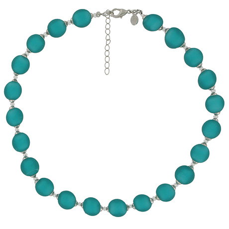 Vibrant necklace of emerald green frosted Murano glass beads. - Shop Now.