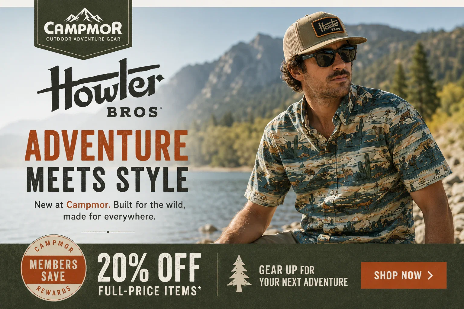 Outdoor adventurer wearing casual outdoor apparel near mountains
