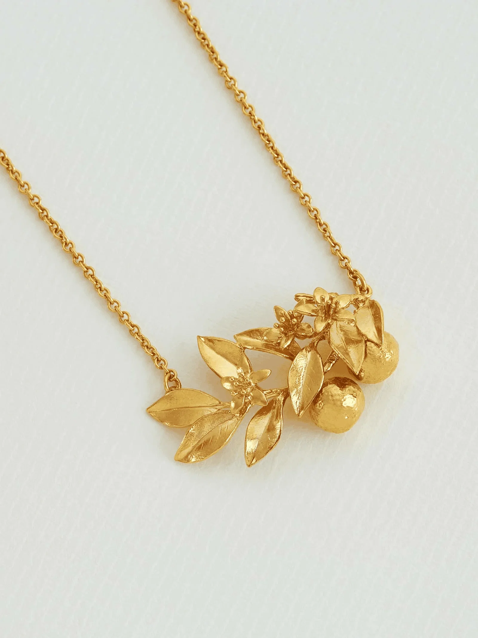 Cherry Blossom Branch Necklace with Hanging Cherries