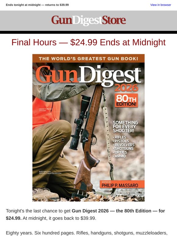 Ends Tonight — Gun Digest 2026 for $24.99