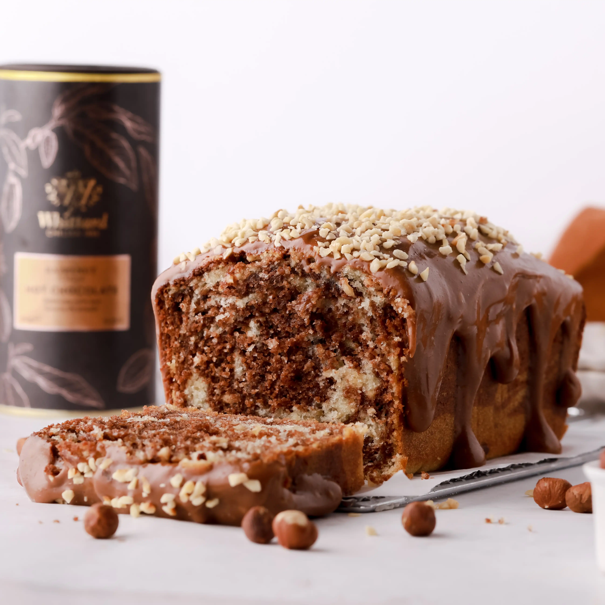 image of chocolate marble loaf with peanut drizzle