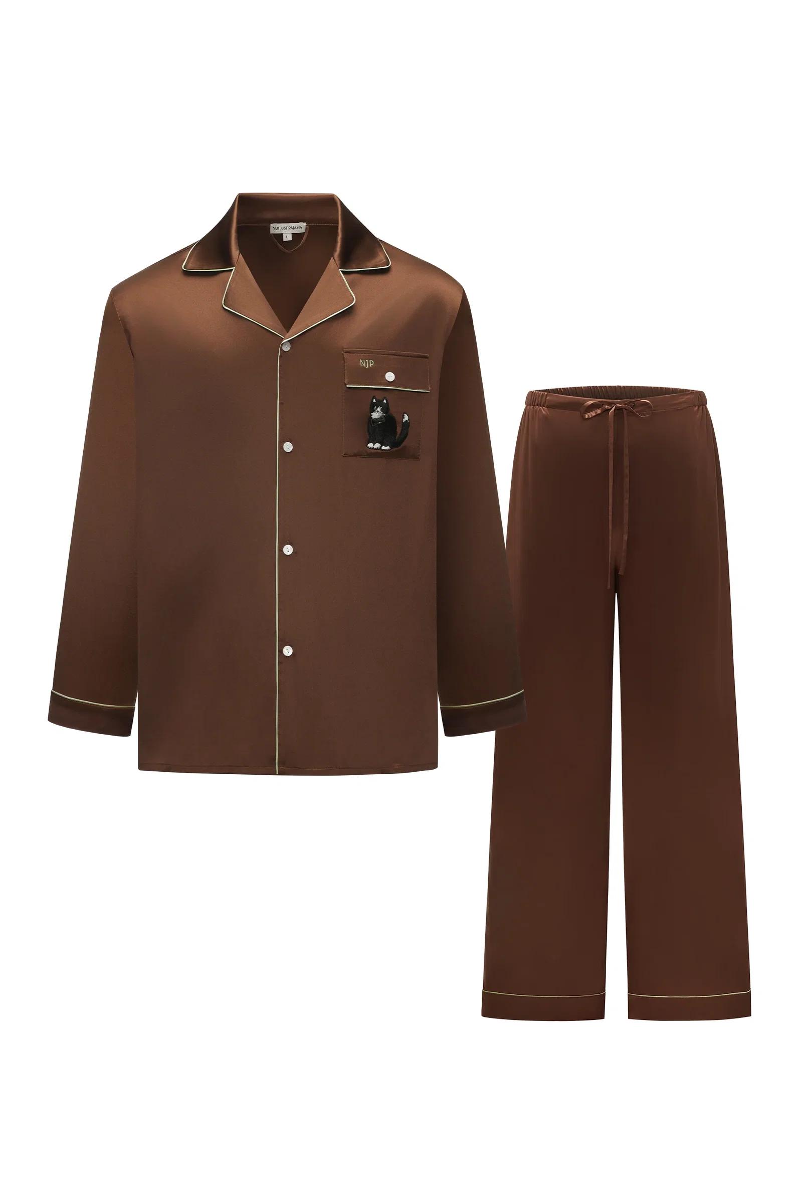 Milo Cat 22 Momme Mulberry Silk Long Sleeve Pajama Set with Contrast Piping