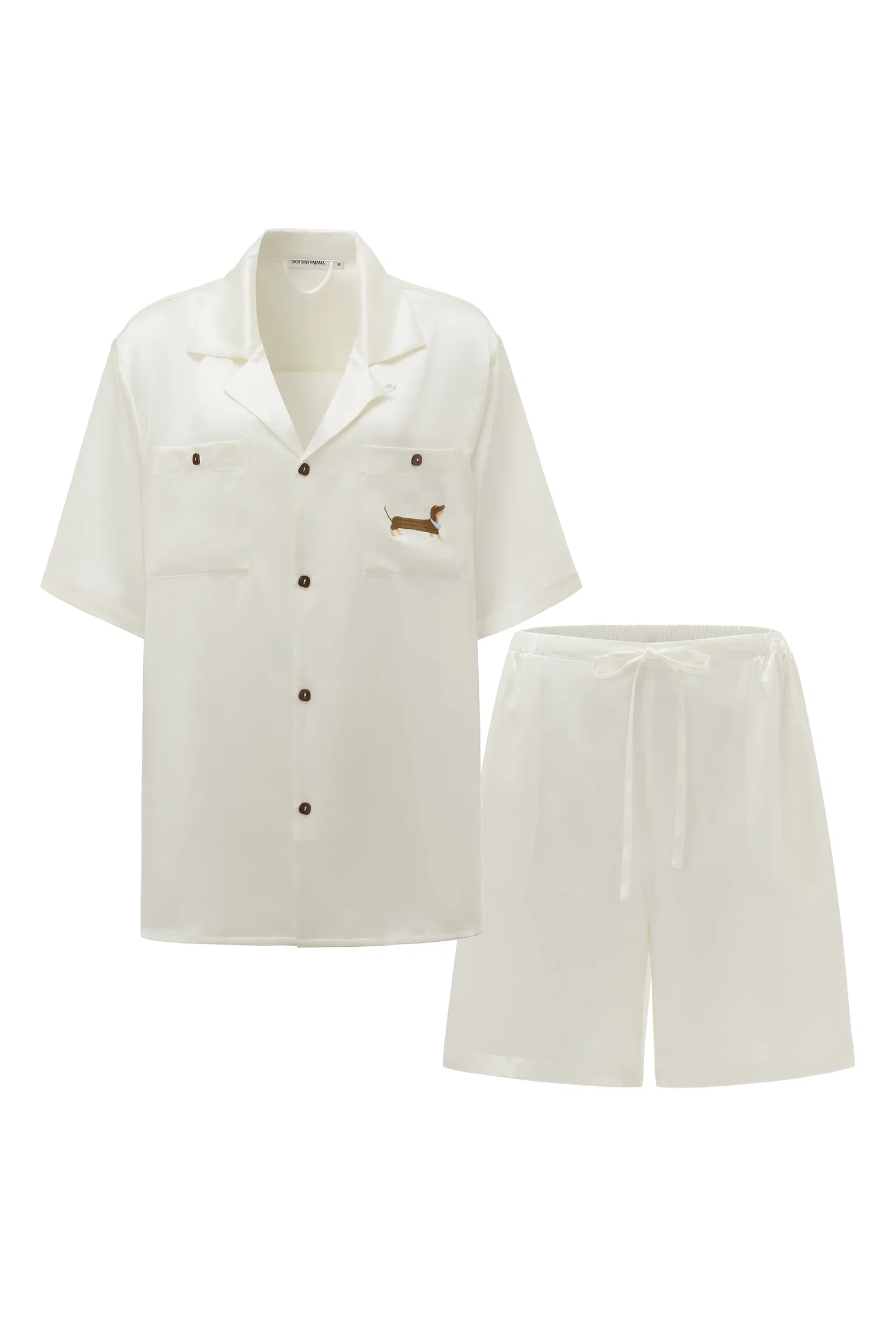 Puppy Edition Men's Dachshund Delight Silk Short Set - Ivory