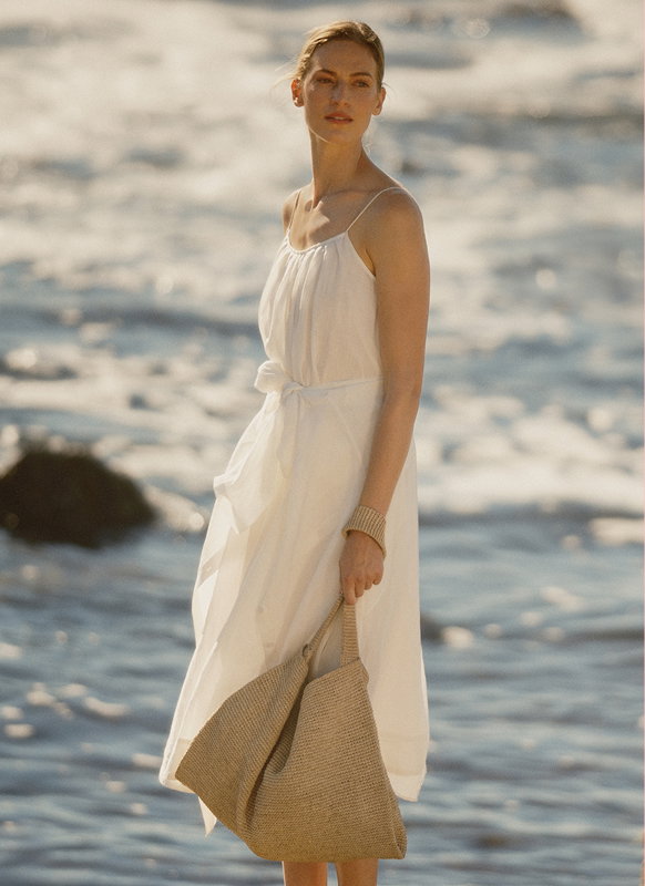 ramie dress with draped details at the front