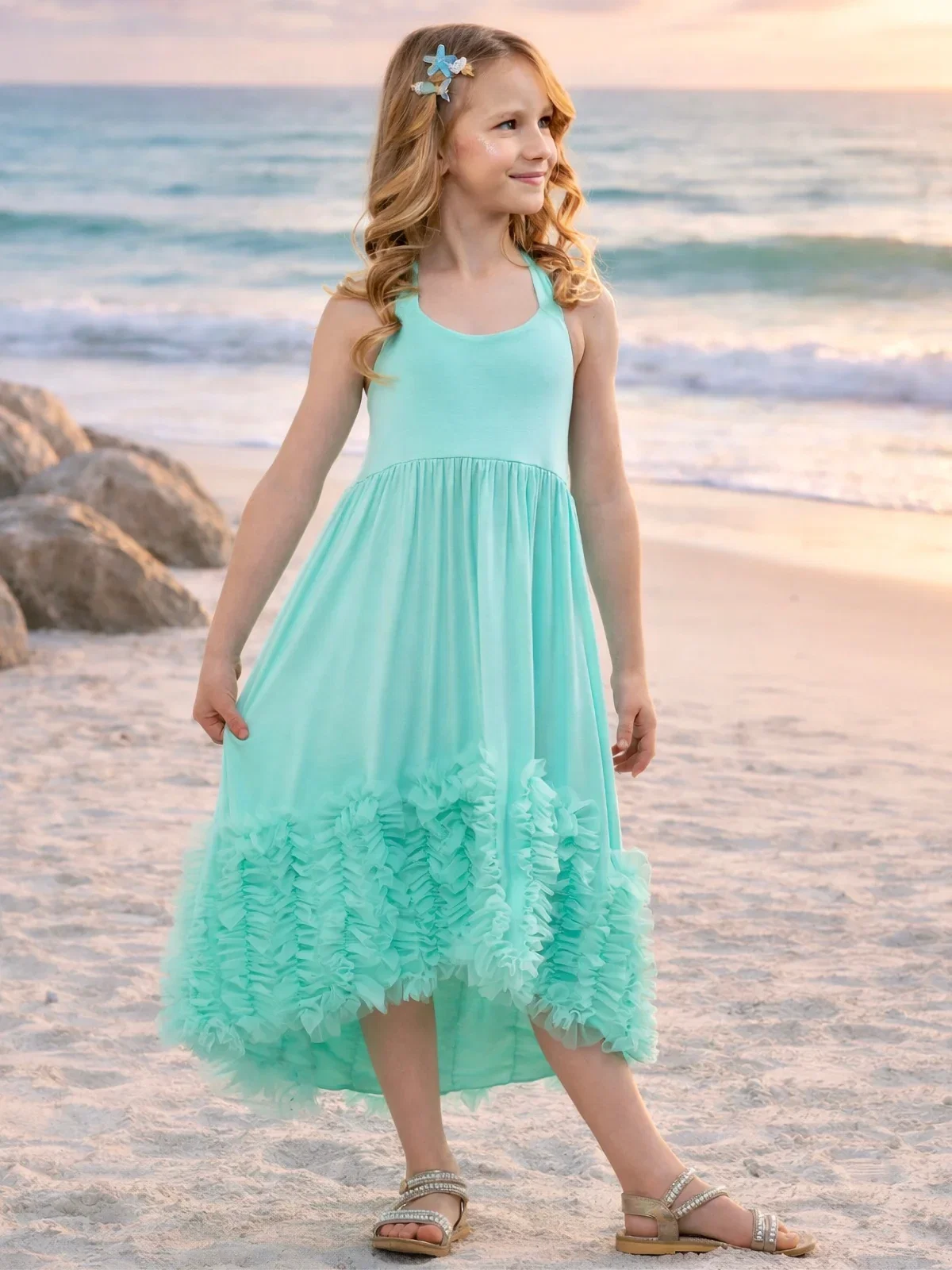 Image of Mermaid Muse Aqua Cotton High-Lo Maxi Dress