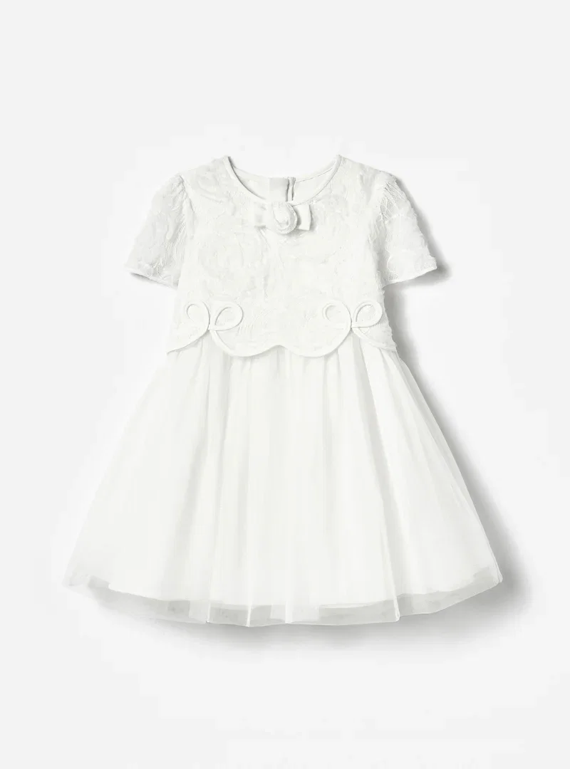 WHITE LACE BOW DETAIL DRESS