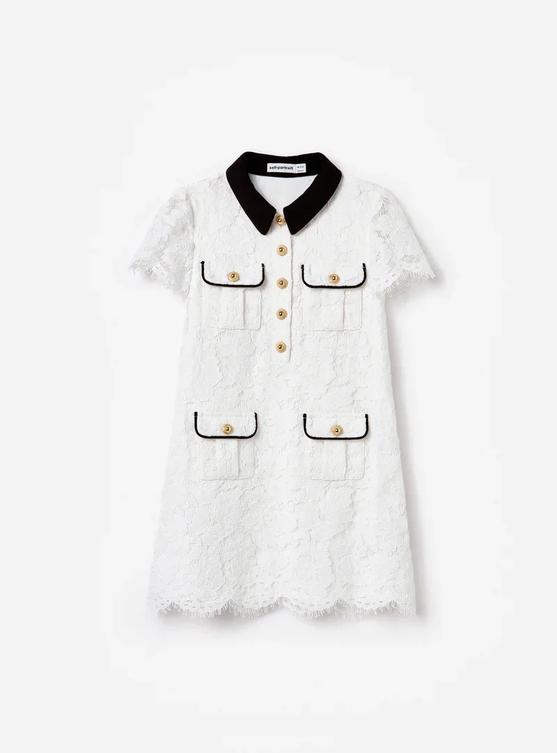 WHITE LACE CONTRAST COLLAR DRESS