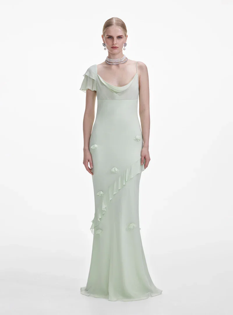 MINT GEORGETTE FLOWER MAXI DRESS