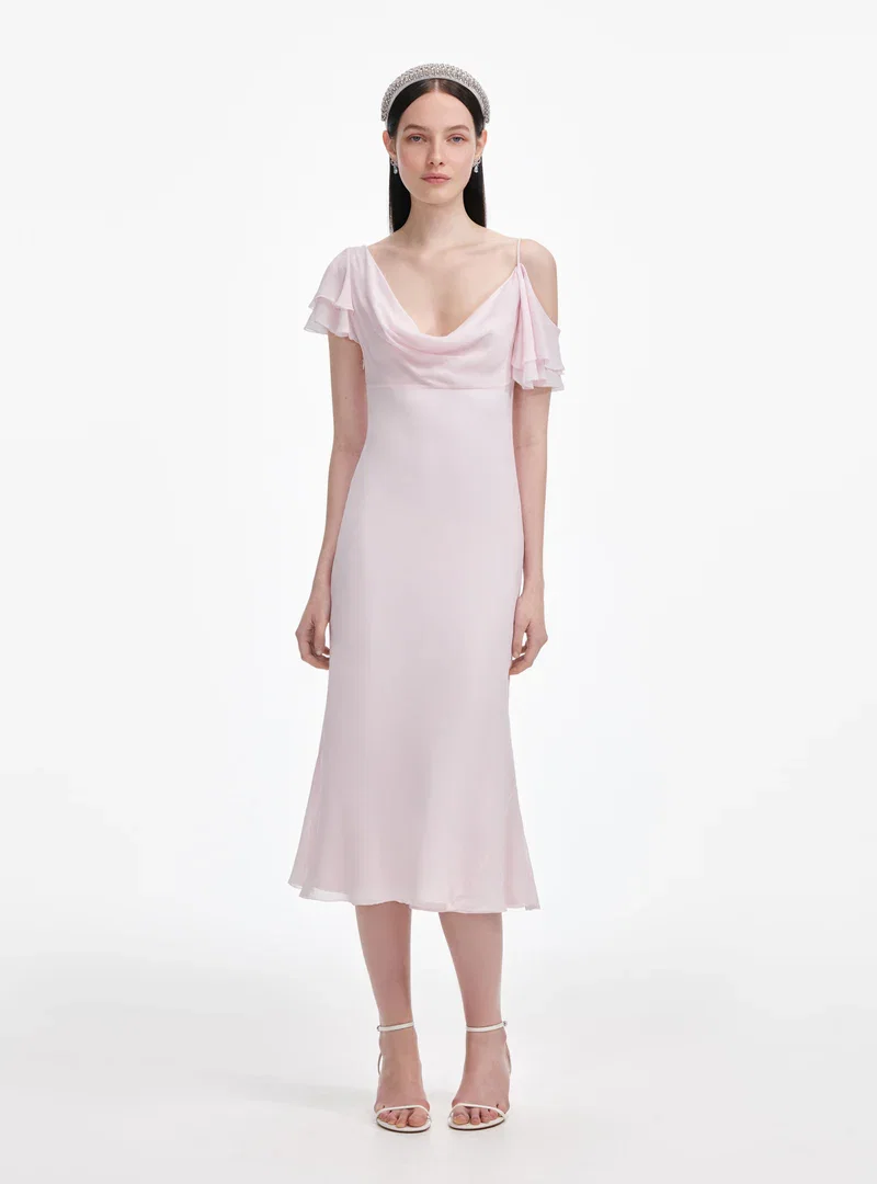 PINK GEORGETTE FRILL MIDI DRESS