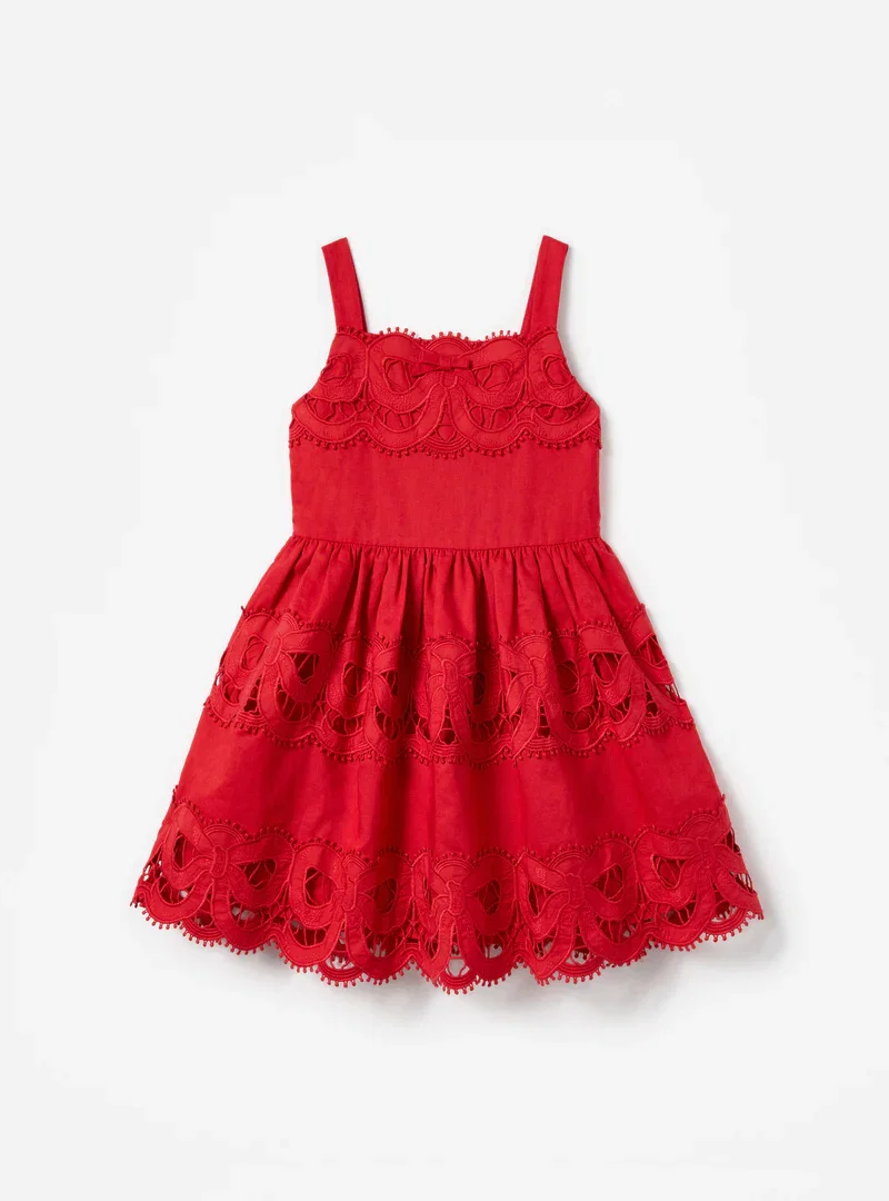 RED LINEN BOW DRESS