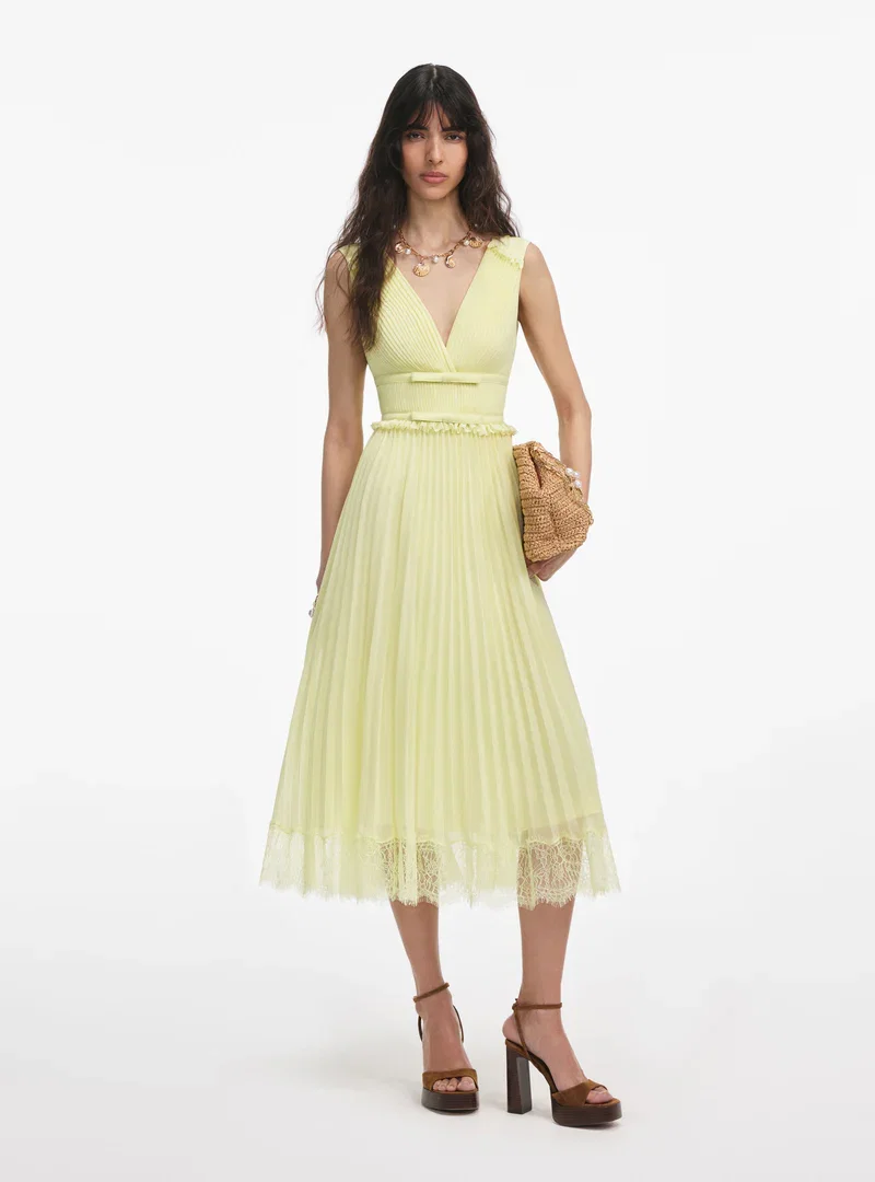 YELLOW CHIFFON MIDI DRESS