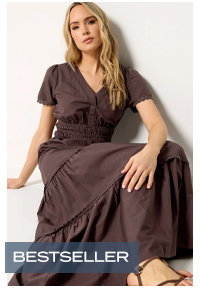 LTS Tall Brown Lace Trim Cotton Tiered Maxi Dress