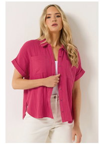 LTS Tall Berry Red Cheesecloth Grown-On Sleeve Cotton Shirt