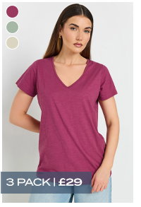 LTS Tall 3 PACK Sage Green & Berry Red Cotton V-Neck T-Shirts