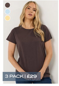 LTS Tall 3 PACK Chocolate Brown & Light Blue Cotton V-Neck T-Shirts