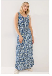 LTS Tall Dark Blue Floral Tie Waist Cotton Maxi Dress