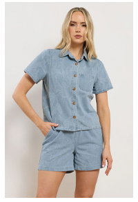LTS PREMIUM Tall Set Light Blue Cotton Jacquard Denim Shirt & Shorts