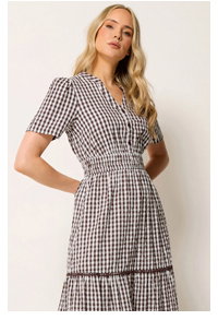 LTS Tall Chocolate Brown Gingham Cotton Maxi Dress
