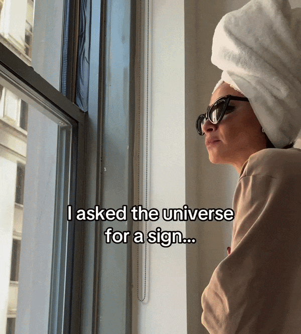 gif of a girl looking at a window for a sign to replace your underwear