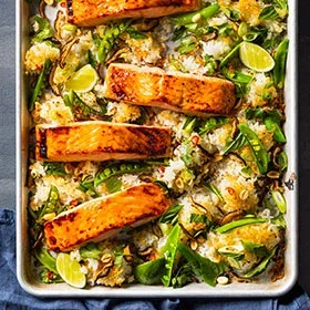 Lime-Glazed Salmon and Crispy Rice Salad