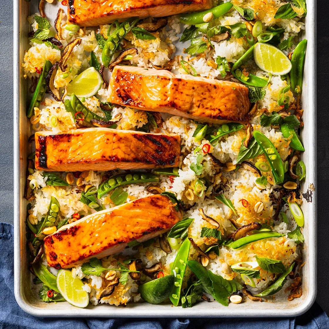 Lime-Glazed Salmon and Crispy Rice Salad