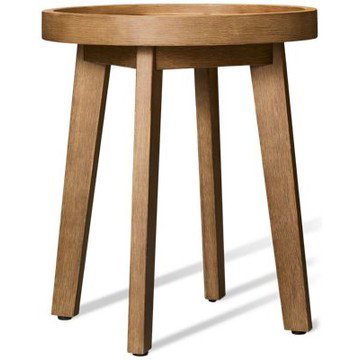 Serena Shores End Table - Premium Eucalyptus Wood - Round Tray-Style Top - Contemporary Slatted Design - Weather Resistant