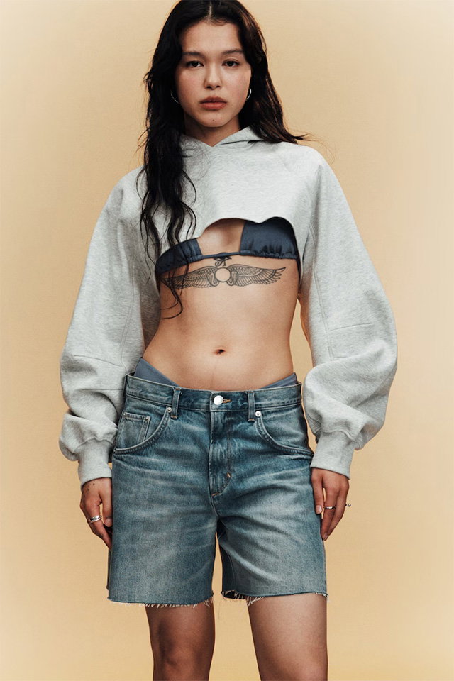 SKEWED LOW RISE DENIM SHORTS