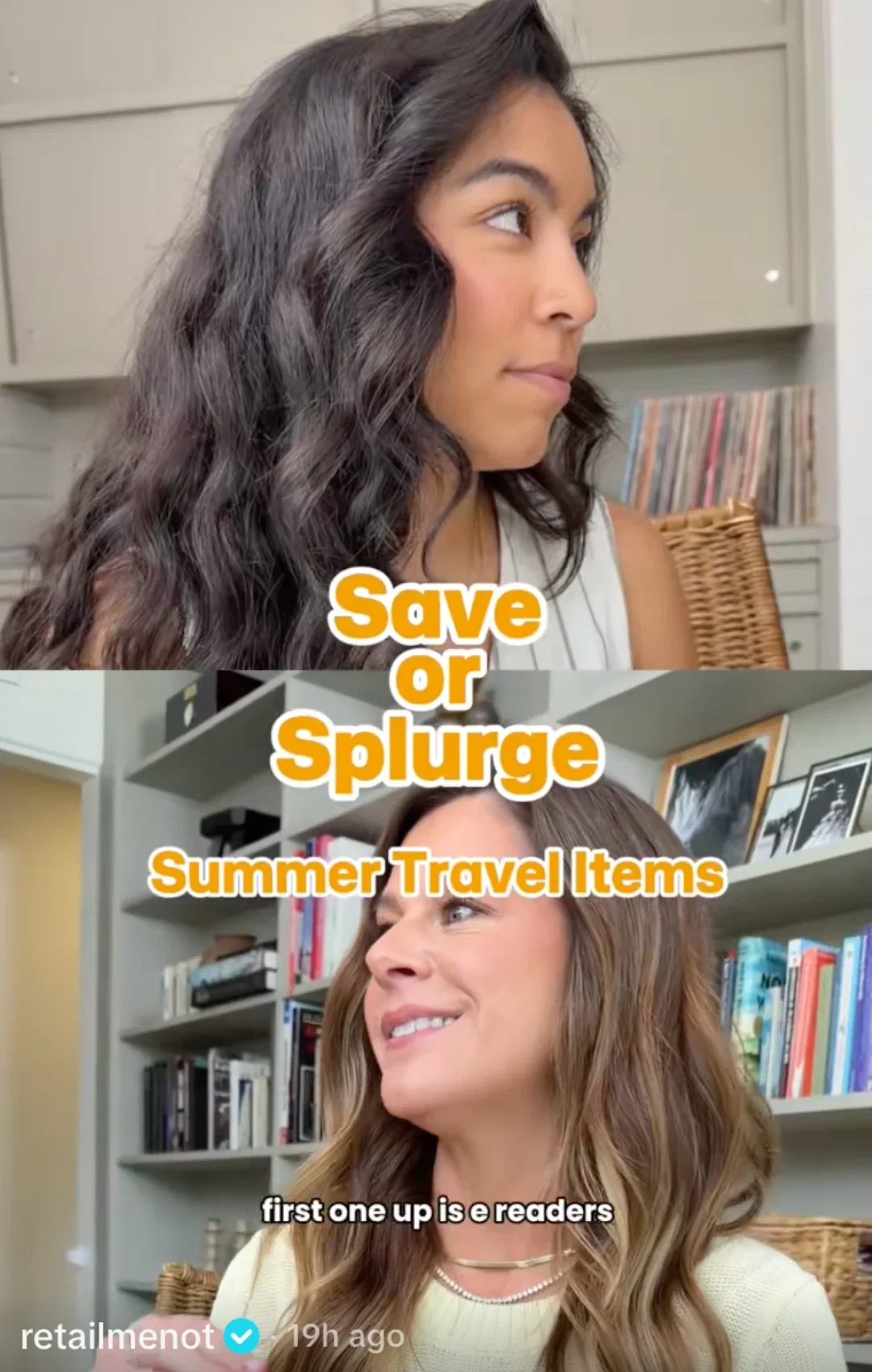 two women chatting split screen save or splurge