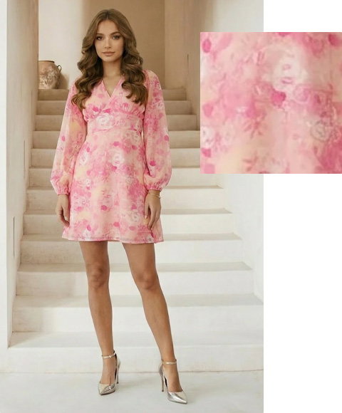 Long Sleeve Floral Mini Dress in Pink