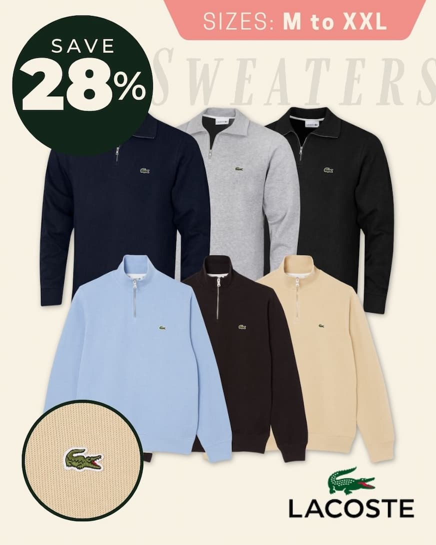 Lacoste Mens 2026 Zippered Ribbed Stand-Up Collar Cotton Interlock Sweater