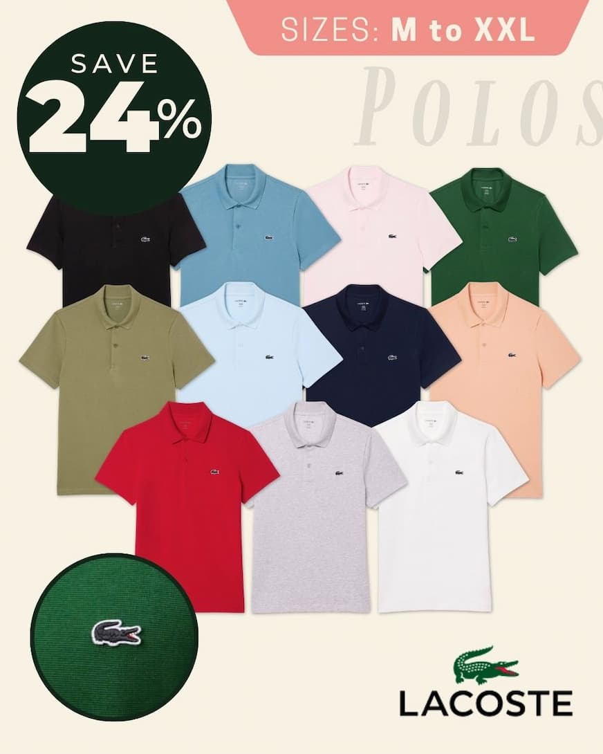 Lacoste Mens 2026 Organic Cotton Blend Embroidered Golf Polo Shirt