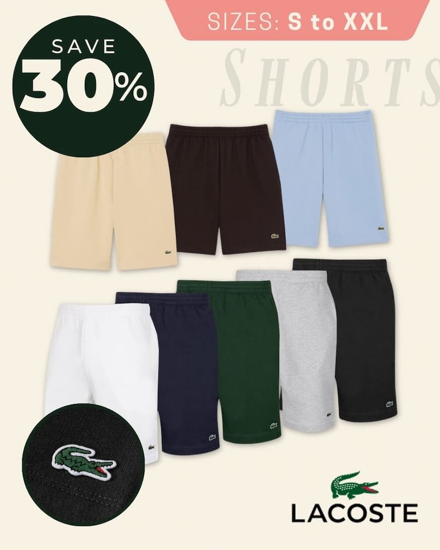 Lacoste Mens 2026 Drawcord Sustainable Brushed Fleece Golf Shorts